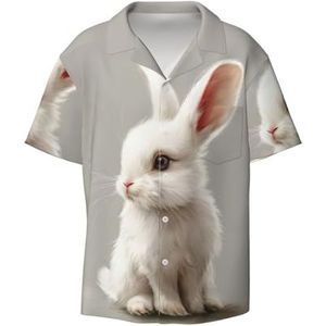 JGHHOUN Leuke Witte Konijn Print Mode Korte Mouw Cubaanse Kraag Shirt Mannen Hawaiiaanse Shirts Zomer Strand Vakantie, Zwart, M
