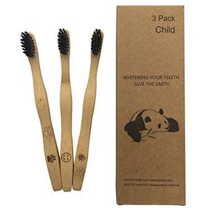 Kinderen bamboe tandenborstels 3 stuks set met handvat van bamboe en zachte bamboe actieve kool borstelharen 100% recyclebaar milieuvriendelijk