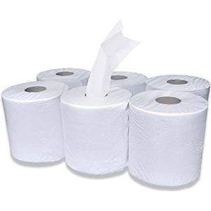 Handdoek-papierrollen binnenafwikkeling, rolpapier, top handdoekrol, spiraalkern 2-laags 70% wit 20cmx150m geperforeerd