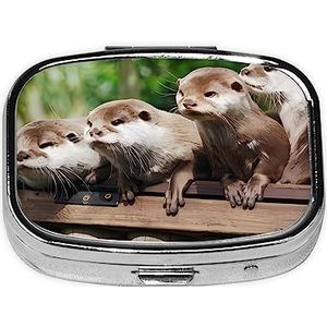 Leuke Otter2 Pillendoos Rechthoek Pillendoosje 2 Compartiment Geneeskunde Pil Organizer Draagbare Reizen Pillendoos Geneeskunde Vitamine Kabeljauw Leverolie Opbergdoos Leuke Unieke Gift Organizer