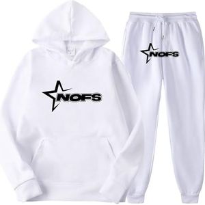 DIALFA NOFS Sportpak voor heren, 2-delige hoodie, NOFS joggingpak, losse hoodie en joggingbroek met letterprint, Y2K voor heren, Y2K hiphop streetwear, uniseks, B, S