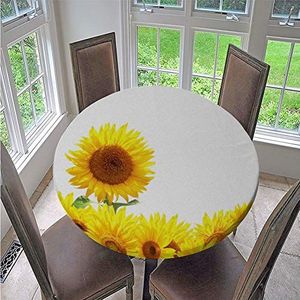 FANSU 3D ronde tafelkleden, plant bloem bedrukt waterdicht wasbaar tafelkleed buiten elastische rand tafelkleed voor keuken, feest, tuin eten decoratie (gele zonnebloem, 100 cm)