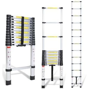 Cecaylie 3.8M Aluminium Telescopische Ladder, Uitschuifbare Ladder, Anti-Slip Multifunctionele Ladder Max Load 150kg