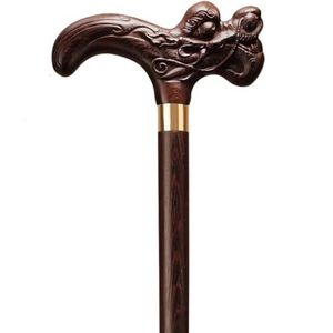 ouderen met stokken， Wandelstok met gunstige drakenkop/fenikskop, natuurlijke antislip wenge wandelstok, for mannen en vrouwen(A,93Cm(Use Height 175 183Cm))