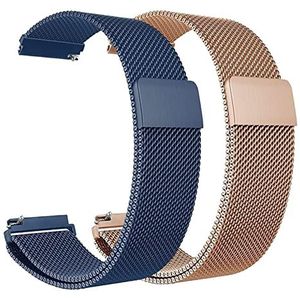 Horlogebandjes van roestvrij staal, 18 mm 20 mm 22 mm 24 mm horlogeband met snelsluiting, metalen magnetische sluiting horlogeband for heren dames vervangende banden (Color : Blue+Rose Gold, Size :