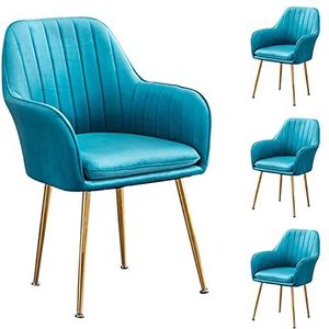 GEIRONV Zachte fluwelen eetkamer set van 4, metalen stoel benen woonkamer stoelen met armleuningen rugleuning make-up stoel 46 × 40 × 85 cm Eetstoelen (Color : Blue)