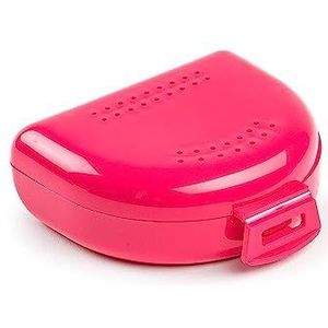 Opbergdoos voor beugels, bijten en kunstgebitten, ademend, met ventilatiegaten, draagbaar, duurzaam en gemakkelijk te reinigen, 75 x 60 x 25 mm, tandenbeethouder van kunststof, magenta