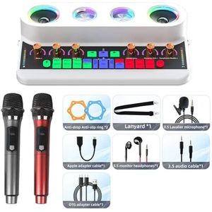DJ-Controllers, Live Broadcast Sound Card Au-dio Integrated Machine Home KTV Device Colorful Change of Voice With Mic for Phone(S20 White Package 2)