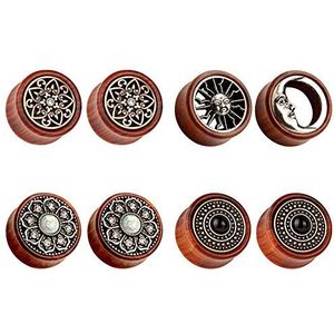 TBOSEN 8 stuks Sun Moon Organic Wood Saddle Ear Plugs Tunnels Stretching Punk Piercings Expander Set, Hout