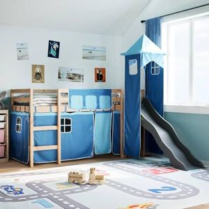 XGWKCNV Furniture select-Kinderhoogbed met toren blauw 90x190 cm massief hout grenen