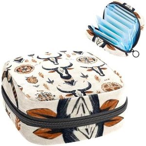 Opbergtas voor maandverband, Western Cowboy Tribal Vintage Patroon Draagbare Menstruatie Pad Bag, Panty Liners Tampons Sanitaire Pads Opberghouder voor Vrouwen School Kantoor