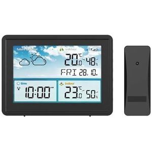Draadloos digitaal weerstation LCD-kleurenscherm Thermometer Hygrometer Voorspellingssensor Vorstpunt Kalender Wekker,Nauwkeurig voorspellen(Black with plug)