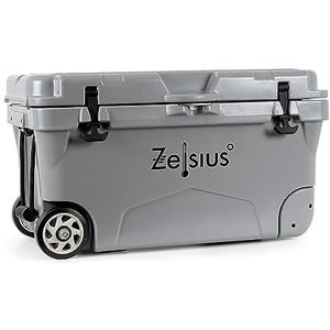 Zelsius Koelbox 50 liter met wielen, koelbox, verrijdbare koelbox, ideaal voor auto, camping, vakantie, vissen, vrije tijd, outdoor, thermobox voor warm en koud (grijs)