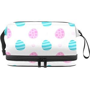 Dubbele Laag Cosmetische Tas Blauw & Roze Eieren Draagbare Make-up Tas Travel Organizer Pouch voor Vrouwen Meisjes Toiletartikelen Tassen, Meerkleurig, 27x15x14 cm/10.6x5.9x5.5 in, Make-up zakje