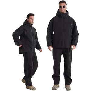 RVUEM Men's 3-Layer Hardshell Tactical Suit, Waterproof Windproof Rain Jacket & Pants with Heat-Sealed Seams, All-Weather Combat Set for Hunting Hiking,zwart,3XL