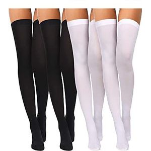 Boao 4 paar zijden kniekousen voor dames, hoge kousen, nylon kniekousen voor dames, Halloween, cosplay, kostuum, feestaccessoires, (kleurset 3)