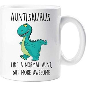 60 tweede makeover 60SECMUG1508 Auntisaurus mok tante dinosaurus moeders dag grappige mok aanwezig verjaardag Kerstmis, wit