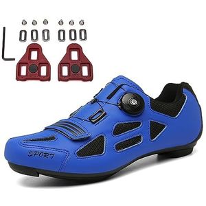 PENXZT Mens Road Bike Shoes Compatibel met Peloton Lock SPD/SPD Delta -schoenplaten Binnenshuis fietsschoenen fietsen fietsen schoenen,Blauw,43 EU