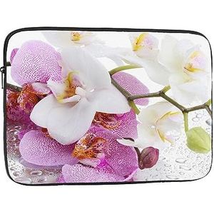 Roze en witte bloemenprint laptophoes schokbestendige laptophoes duurzame laptoptas computerhoes voor de meeste computers