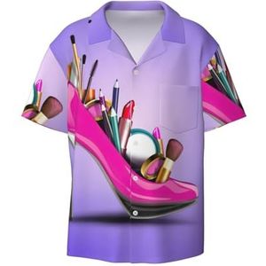 OdDdot Schoenen en make-up print herenoverhemden atletisch slim fit korte mouw casual zakelijk overhemd met knopen, Zwart, M