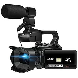 Videocamera, 64MP Video Camera Full 4K 60FPS Camcorder for Live Streaming Webcam 18X Autofocus Vlog Recorder 4"" Scherm draaien(32G SD Card,With Microphone)