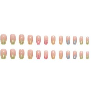 24 stks/set nepnagels vlinder perzik nagels kunst manicure kunstnagels met ontwerp met draaggereedschap(Size:Z383)