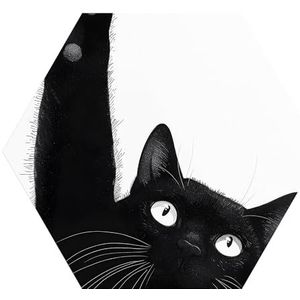 DEQORI Hexagon wandbehang, zelfklevend 150 x 130 cm, kattengroet, textielcanvas, verwijderbaar, decoratief en vormvast, voor woonkamer, kantoor, hal of kinderkamer