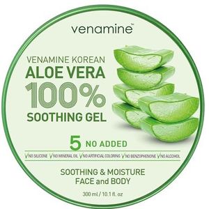 Venamine Koreaanse aloë vera verzachtende & vochtinbrengende gel, 100% voor gezicht en lichaam, 300 ml