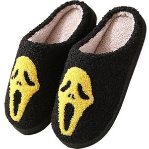 Katoenen pantoffels for heren en dames for binnen, for binnen, Halloween, schedel, cartoon, warme winter, katoenen pantoffels (Color : Yellow, Size : 38-39)