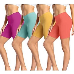 wirarpa Onderbroek fietsbroek boxershorts dames hoge tailleband katoen shorts lange ondergoed maat S-5XL, Meerkleurig pakket van 4, S