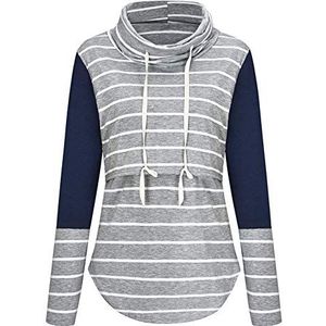 Bienwwow Vrouwen Borstvoeding T Shirt Zwangerschaps Gestreepte Nursing Tuniek Lange Mouw Tops (Donkerblauw, XXL)