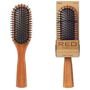 RED Premium Evergreen houten peddelborstel, ontwarrende borstel met lange haren voor dik, krullend, dun, nat of droog haar, langdurige glans (mini)