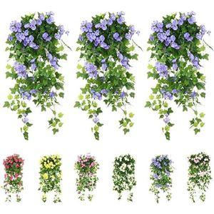 Easyfort Petunia, Easyfort Petunia Kunstmatige, UV-simulatie kunstbloem, Easyfort-bloemen, kunstmatige hangende planten ochtendglorie, vervagingsbestendige buitenbloemen (kleur: paars, maat: 3 stuks)