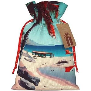 Strandlandschap trekkoord kerstcadeau tas-met rustieke aantrekkingskracht, perfect voor al uw geschenkbehoeften