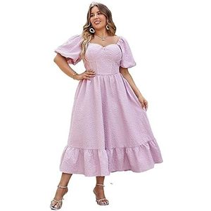 voor vrouwen jurk Plus jurk met hartvormige hals, pofmouwen en ruches aan de zoom (Color : Lilac Purple, Size : XL)