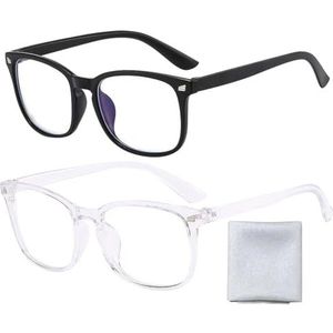 2 blauwlichtveiligheidsbrillen en 1 brillenpoetsdoek, leesbril, anti-vermoeidheidsbril, computerbril, blauw licht veiligheidsbril, modieuze bril