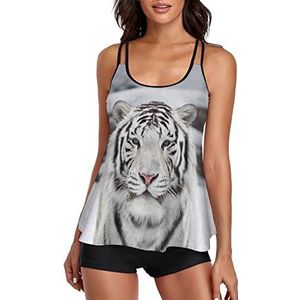 Witte Tijger in de Sneeuw Buikcontrole Tankini Badpakken Voor Vrouwen Tops Met Boyshorts 2 Stuk Badpakken Nieuwigheid