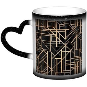 Art Deco Stijl Geometrische Patroon Twee Zijde, Keramiek Mok Warmtegevoelige Kleur Veranderende Mok in de Hemel Koffie Mokken Keramische Cup 330ml
