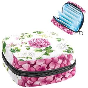 1 x maandverband, grote maandverband, organizer, herbruikbare eerste menstruatietas voor meisjes, dames, dames, 17 x 17 x 12 cm, aquarel roze bloemen en witte wilde bloemen