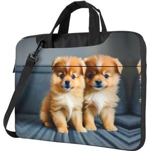 SSIMOO Gekleurde strepen verticale stijlvolle en lichtgewicht laptop messenger bag, handtas, aktetas, perfect voor zakenreizen, Pommeren Puppies en Punt, 15.6 inch