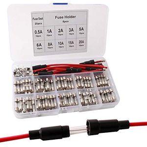 FULARR® 175Stks 5X20mm Professionele auto Fast-Blow Glazen Buis zekering Kit: 150 Stks Quick Blow Glazen Buis Zekering + 20 Stks Zekering Seat + 5 Stks Inline Schroef Type zekering Houder, met Transparante Plastic Doos