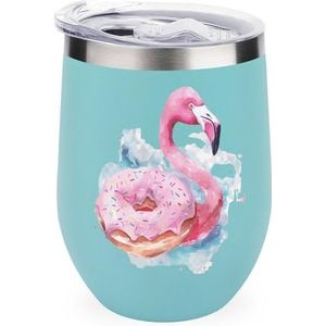 Aquarel Flamingo Donut 12oz Wijn Tumbler Met Deksel Roestvrij Staal Cup Dubbelwandige Vacuüm Geïsoleerde Koffie Mok