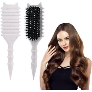 Frogetu Curl haarborstel, krullen, styling, krulborstel, wildzwijnhaar, haarborstel, multifunctioneel, biologisch, zonder trekken, masseren en ontwarren (tarwe)