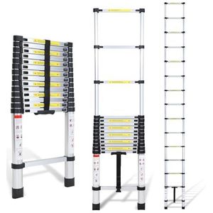 Cecaylie 4.4M Aluminium Telescopische Ladder, Uitschuifbare Ladder, Anti-Slip Multifunctionele Ladder Max Load 150kg