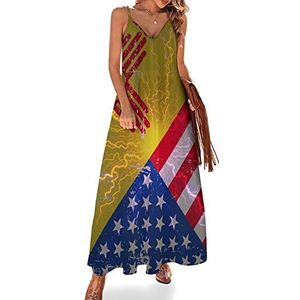 New Mexico Amerikaanse vlag vrouwen sling maxi-jurken V-hals casual mouwloze verstelbare riem sexy lange jurk