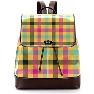 Gepersonaliseerde casual dagrugzak tas voor tiener tartan oranje kleuren patroon schooltassen boekentassen, Meerkleurig, 27x12.3x32cm, Rugzak Rugzakken
