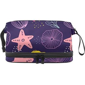 Grote capaciteit reizen cosmetische tas, koraal zeester kwallen conch paars, make-up tas, waterdichte make-up tas organisator, Meerkleurig, 27x15x14 cm/10.6x5.9x5.5 in