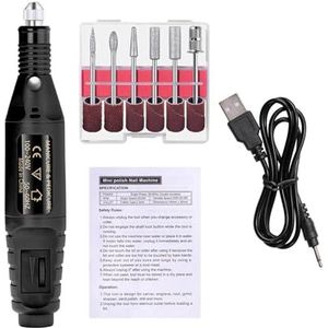 Nagelschuurmachine Set Elektrische nagelboormachine Slijpapparatuur Frees for manicure pedicure Sterke polijstgereedschappen(Black)