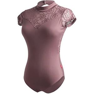 Ballet Turnpakje Vrouwen Zwart Gymnastiek Maillots Korte Mouw Kant Patchwork Dans Maillots, School Sport Dans Gymnastiek Bodysuit Volwassen Ballet Dancewear,Coffee-XXL