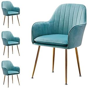GEIRONV Dining stoelen set van 4, fluwelen zitting en rugleuningen fauteuil met metalen benen woonkamer make-up stoel verstelbare voeten Eetstoelen (Color : Sky blue)